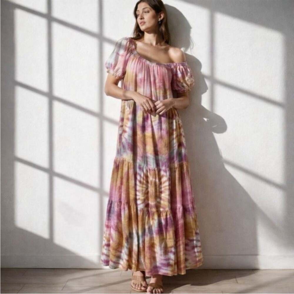Young Fabulous & Broke One-Shoulder Tie-Dye Maxi Dress in Pink and Gold